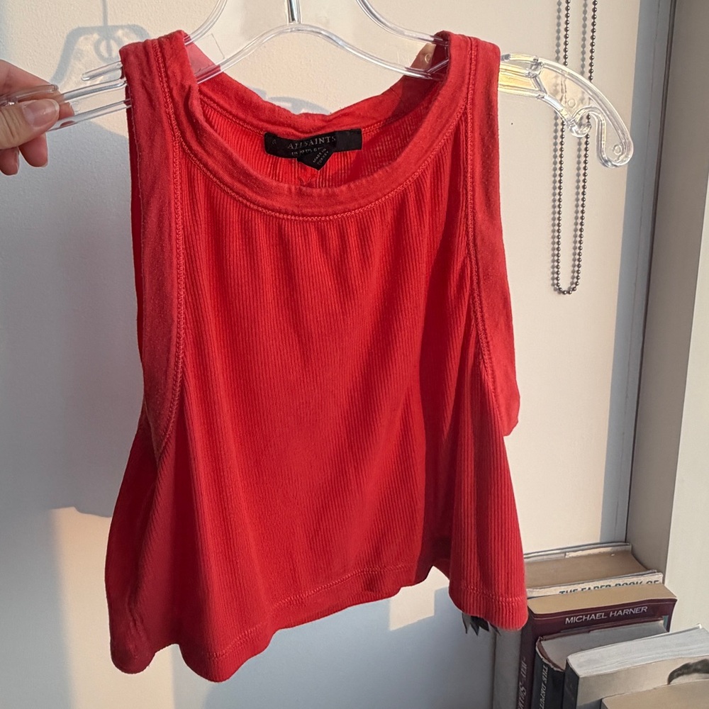 AllSaints Red Ribbed Tank Top - Women's Sleeveless Crop